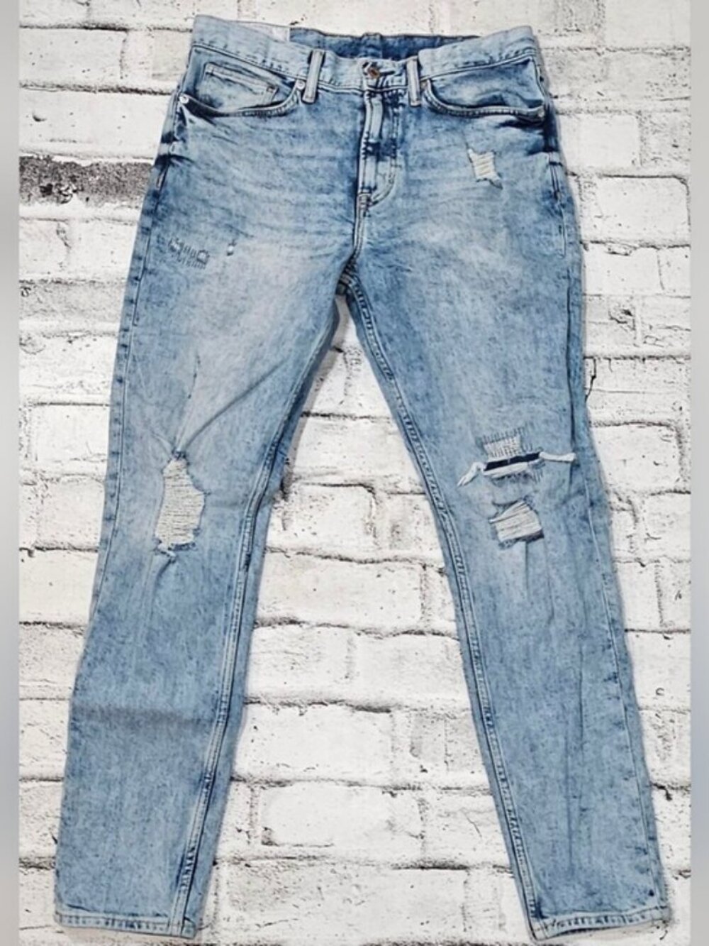 H&M Slim Tapered Distressed Jeans Light Wash Denim Men's 32x32